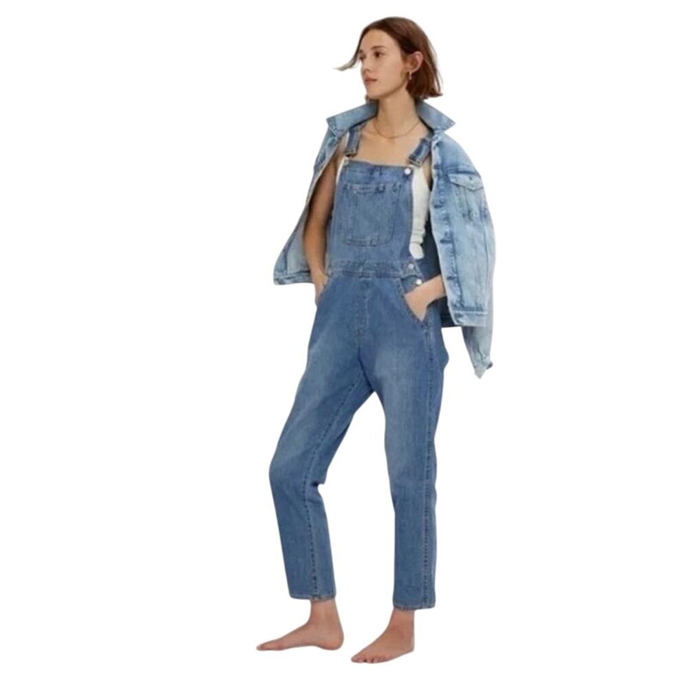 Gap Relaxed Slouchy Denim Overalls Cropped Medium Indigo Blue Size XS